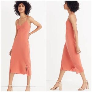 💋Madewell silk Coral Midi slip Dress size 4
